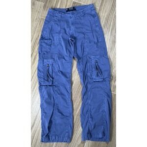 Hollister Low Rise Baggy Oversized Cargo Twill Pants 000R W24R Blue Pants Y2K 90
